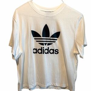 Adidas White Boxy Tee with Black Trefoil Logo
